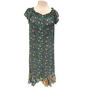 Loft Beach Vintage Style Floral Print Boho Midi Dress With Ruffle Hem & Button D